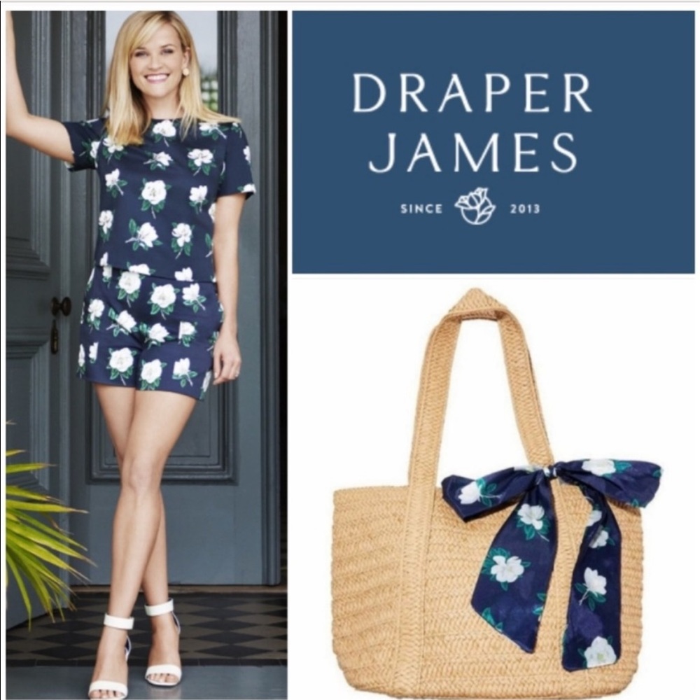 DRAPER JAMES STRAW BAG WITH FLORAL SCARF